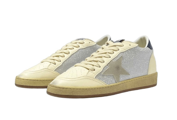 Женские кеды Golden Goose Ball Star Beige Silver Glitter