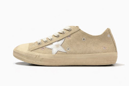 Golden Goose V-Star 2 Distressed Sneakers Suede Beige