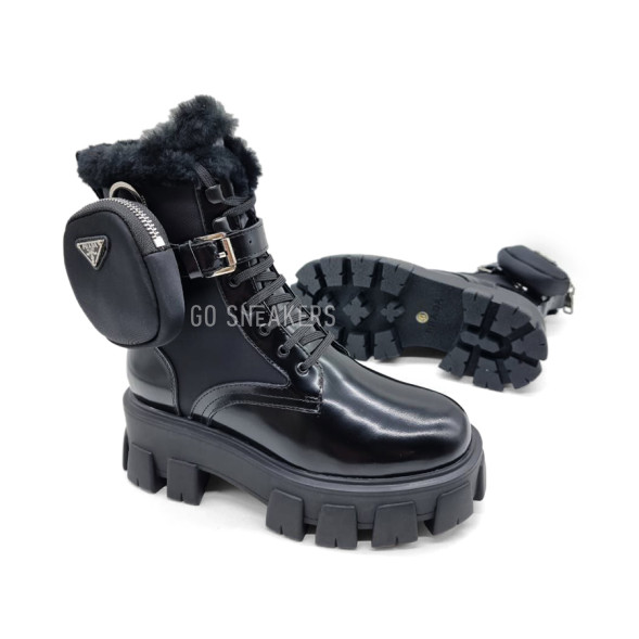 Унисекс кроссовки Prada Monolith Brushed Rois Leather and Nylon Boots Black