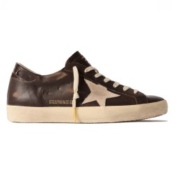 Golden Goose Super-Star Men’s Distressed Suede-Trimmed Leather Brown