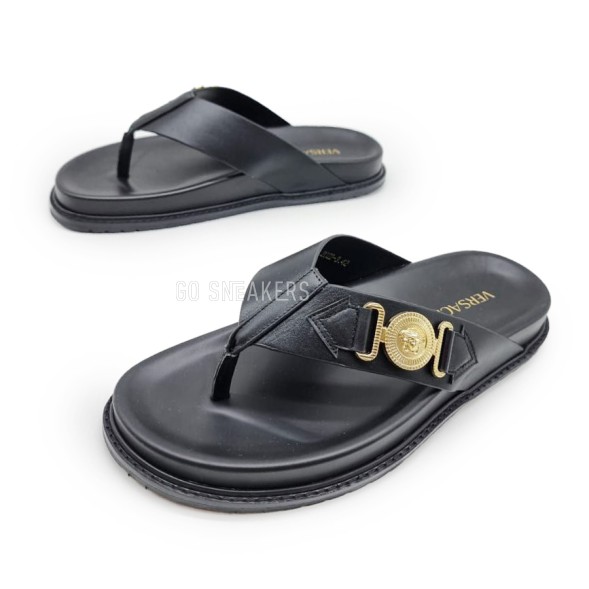 Мужские шлепки Versace Flip-flops Leather Black/Gold