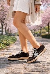 Golden Goose Ball Star Brown Suede with Silver Glitter Star