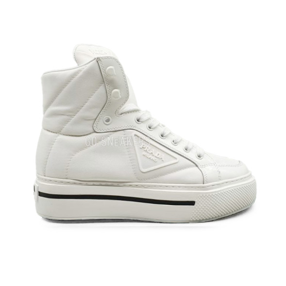 Женские кроссовки Prada Macro Nylon And Leather High-Top Sneakers White