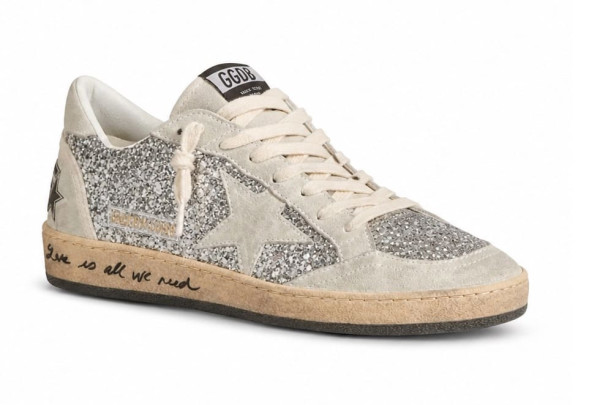 Женские кеды Golden Goose Ball-Star In Silver Glitter with Ice-Gray Suede Inserts